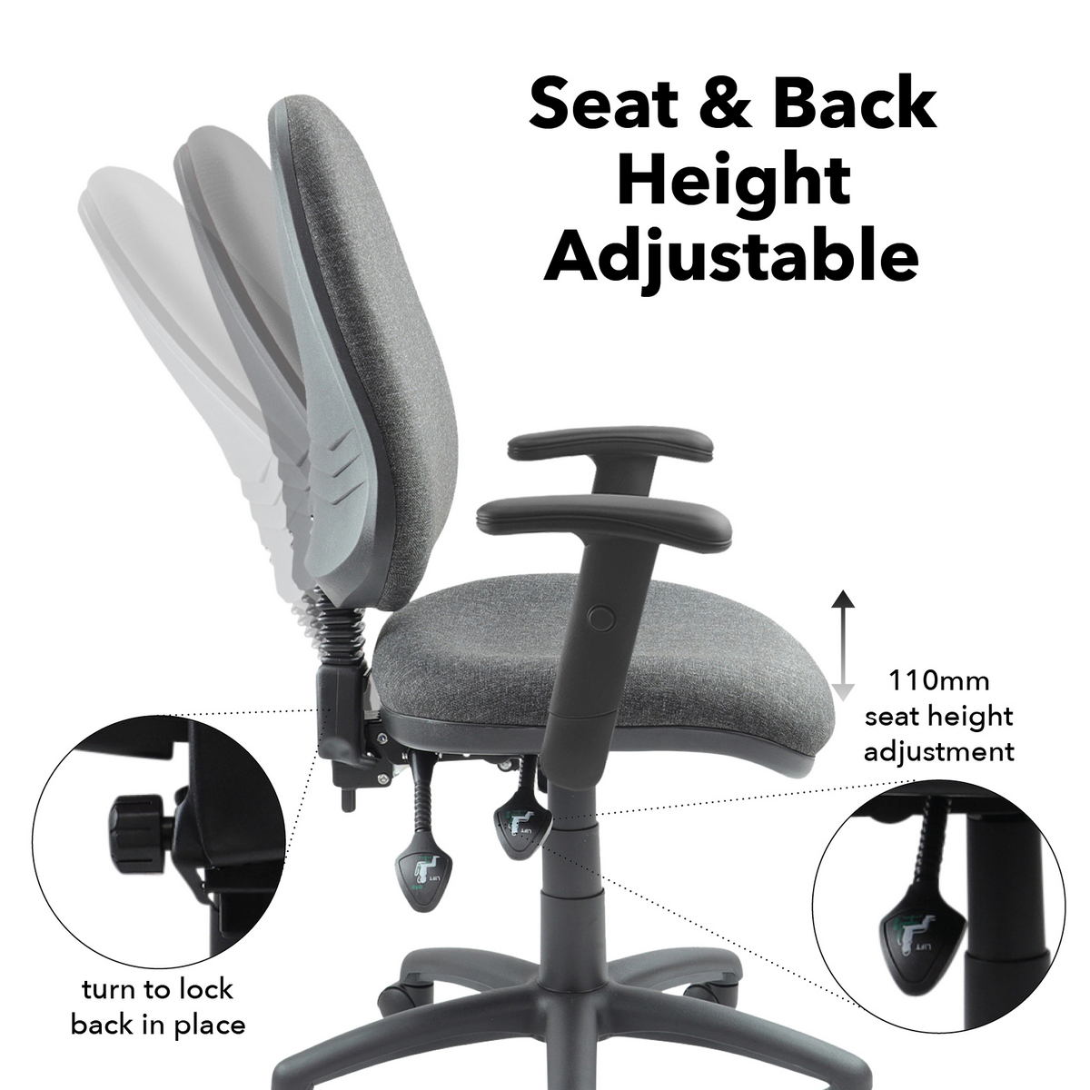 Picture of Vantage 200 3 lever asynchro operators chair with adjustable arms - charcoal