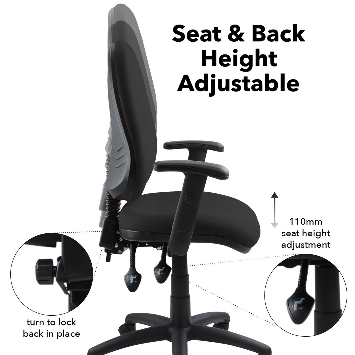 Picture of Vantage 200 3 lever asynchro operators chair with adjustable arms - black