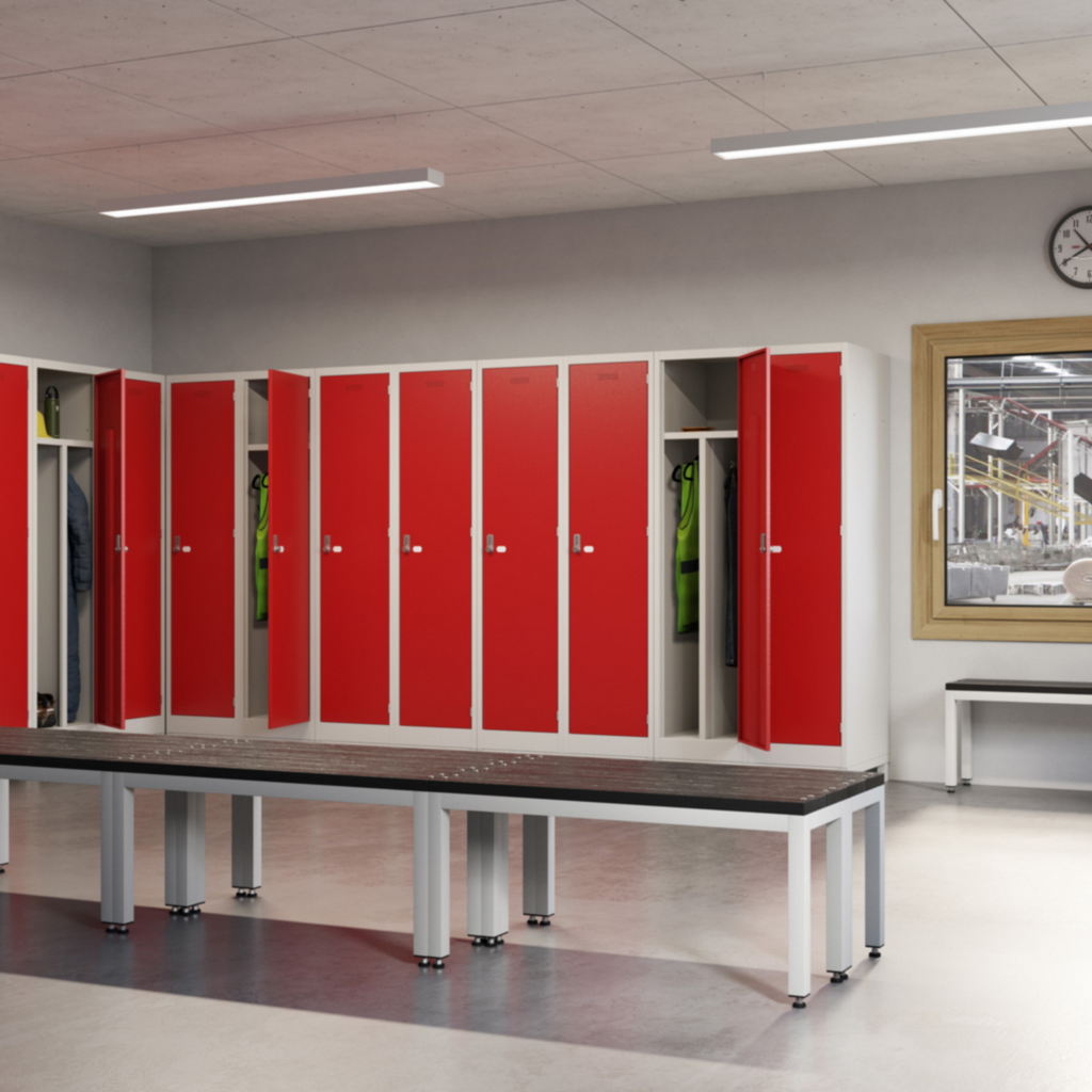 Picture of Steel workwear combi locker with 1 full width shelf and 3 half width shelves - grey with grey door